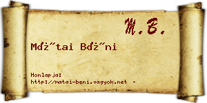 Mátai Béni névjegykártya